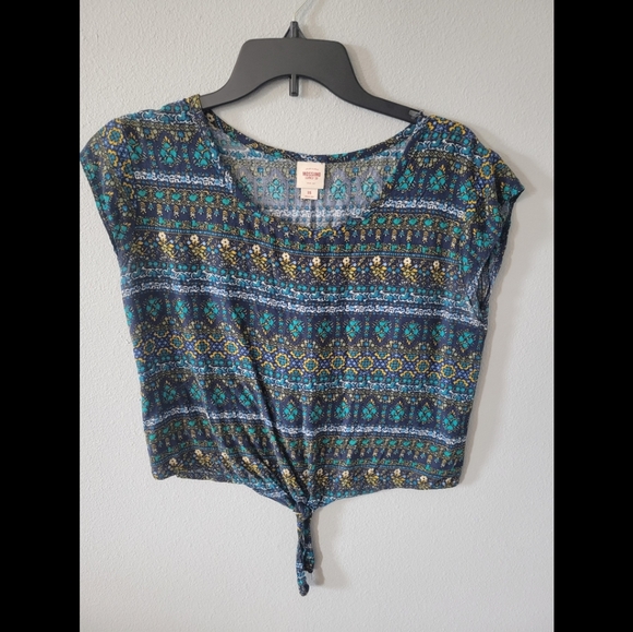 Mossimo Supply Co. Top, Blue and Gold Tribal Tie Front, Small - Picture 2 of 10